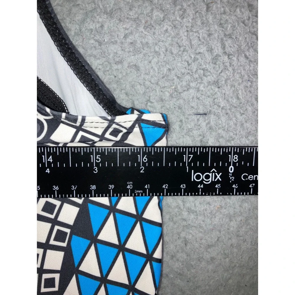 One‎ Piece Swimsuit Women 2XL Black Blue Geometric Tribal Print V-Neck Abstract